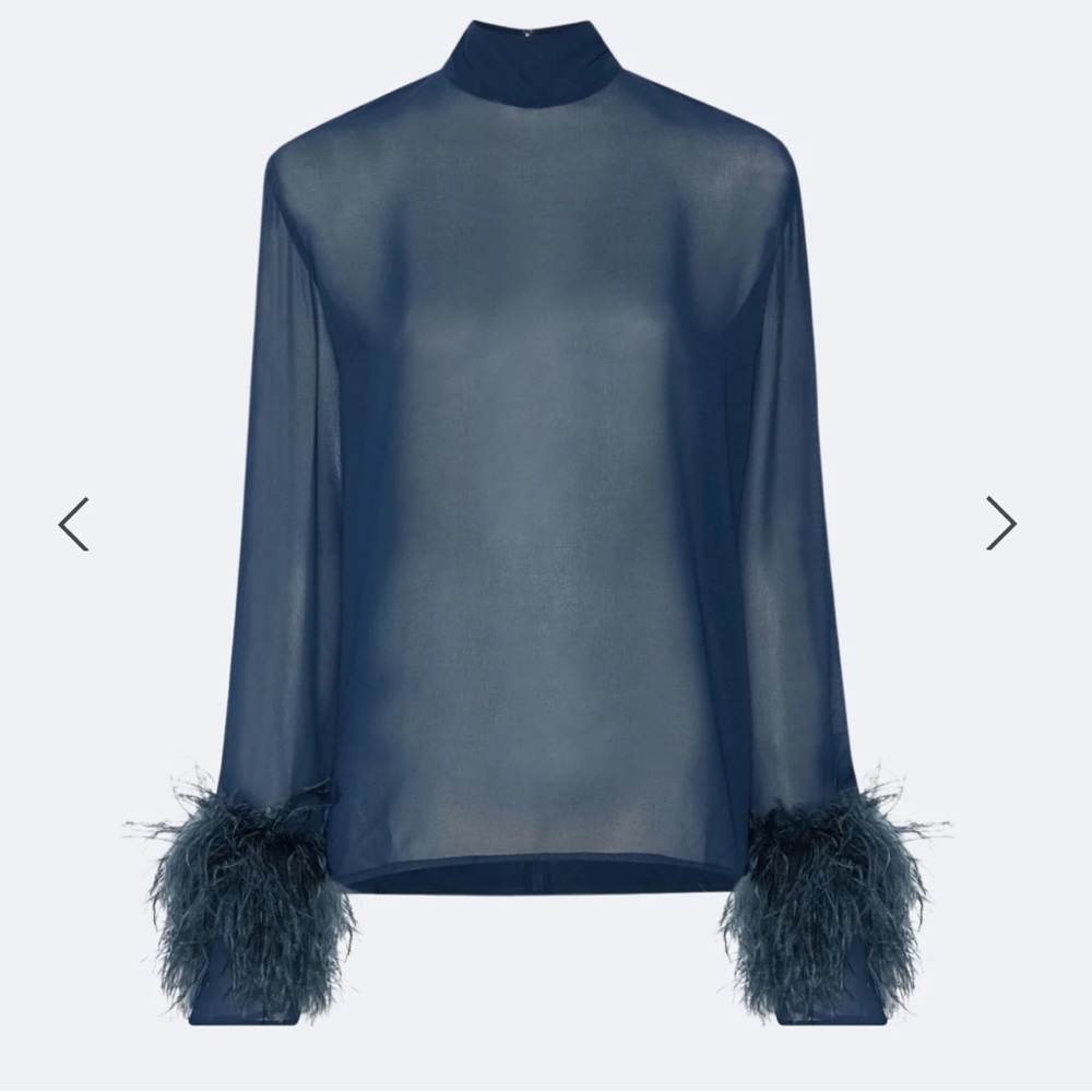 LAPOINTE Georgette Top With Feathers in Ink